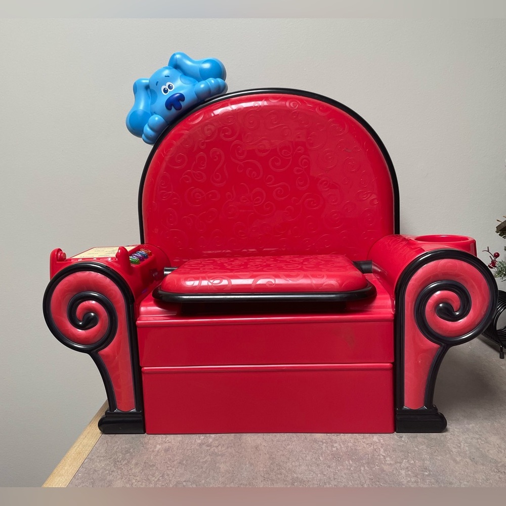 Red Kids Learning Chair with Blue Dog Figure